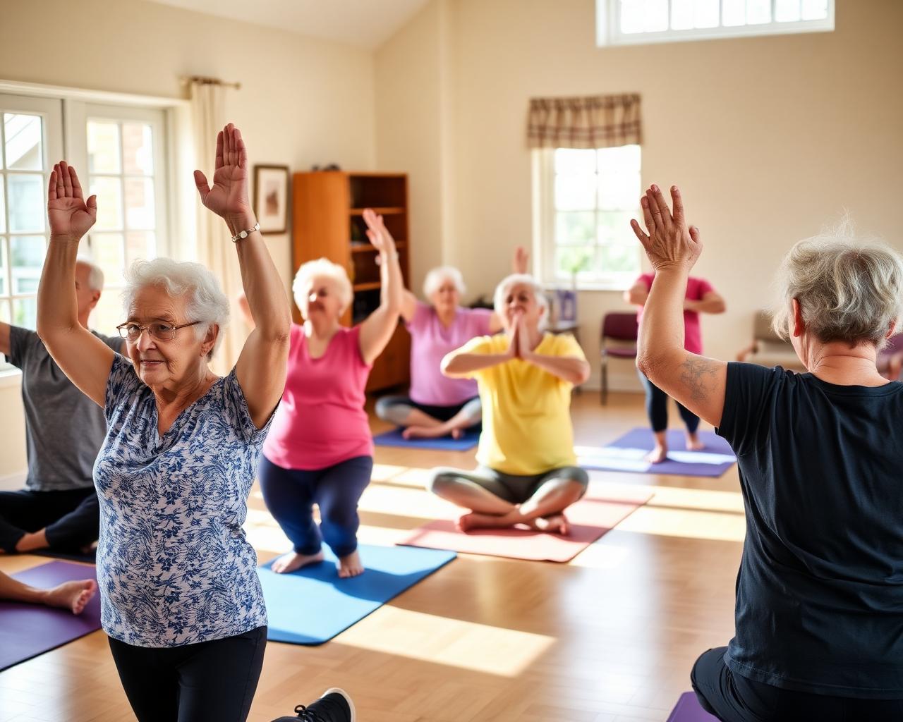 Senior yoga class